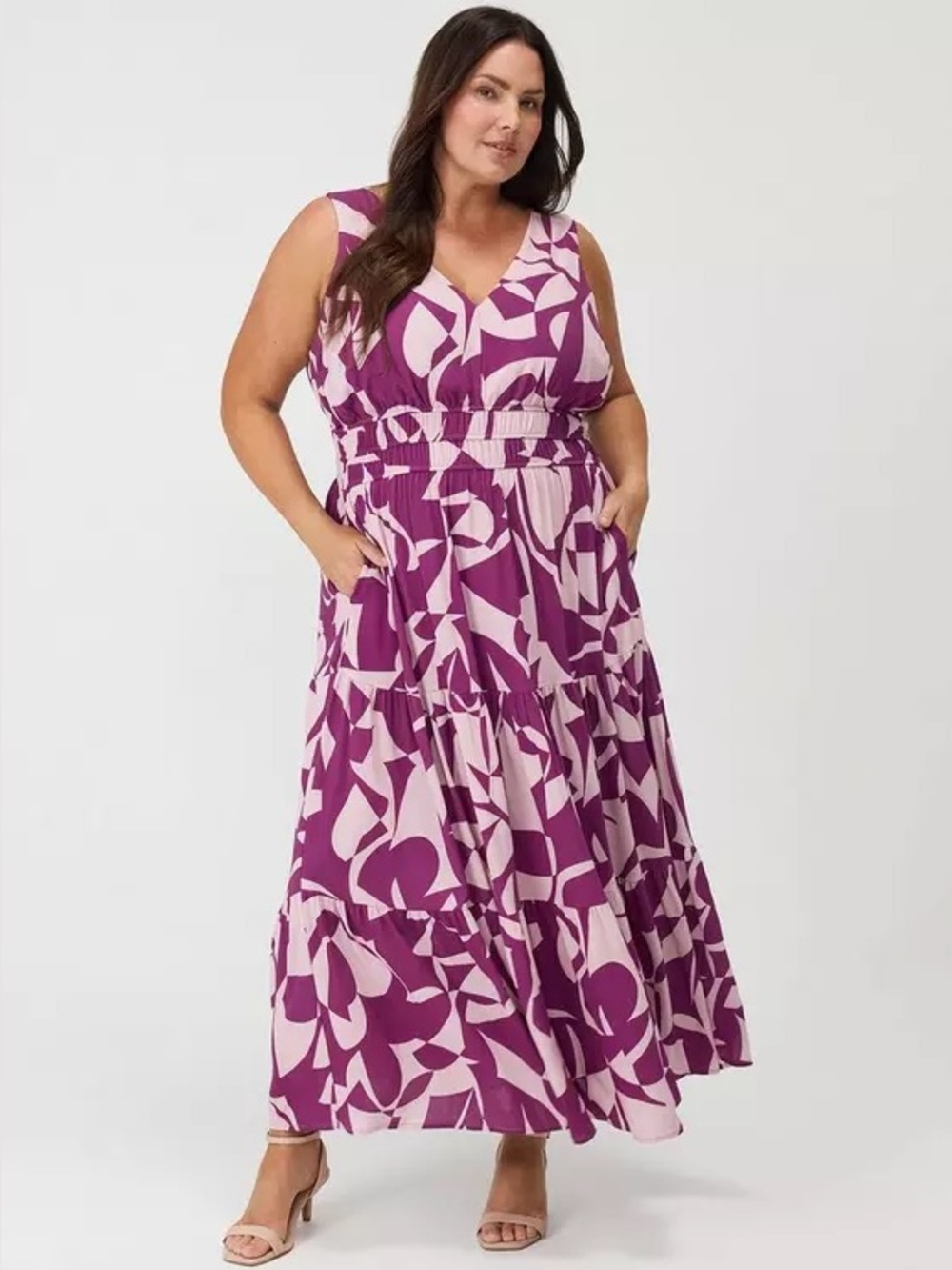 Torrid Crinkle Gauze Smocked Waist Maxi Dress ā Cali Geo Pink ā Size 00/10 ā NWT